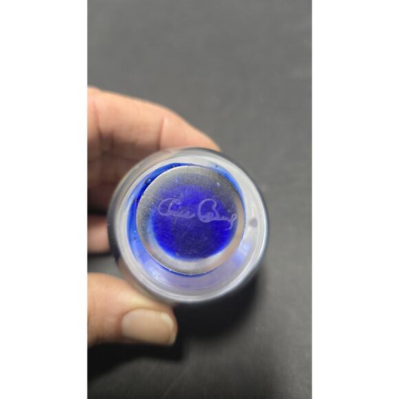 Signed Art Glass Egg Paperweight Cobalt Blue Clear White Swirl Studio Decor - Picture 7 of 10